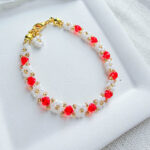 Daisy Crystal Red Beads Bracelet Handmade