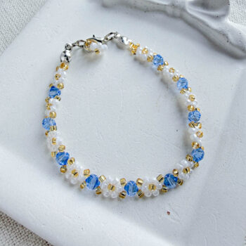 Daisy Crystal Blue Beads Bracelet Handmade