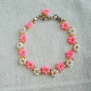 Daisy ZigZag Pink Gold Beads Bracelet Handmade